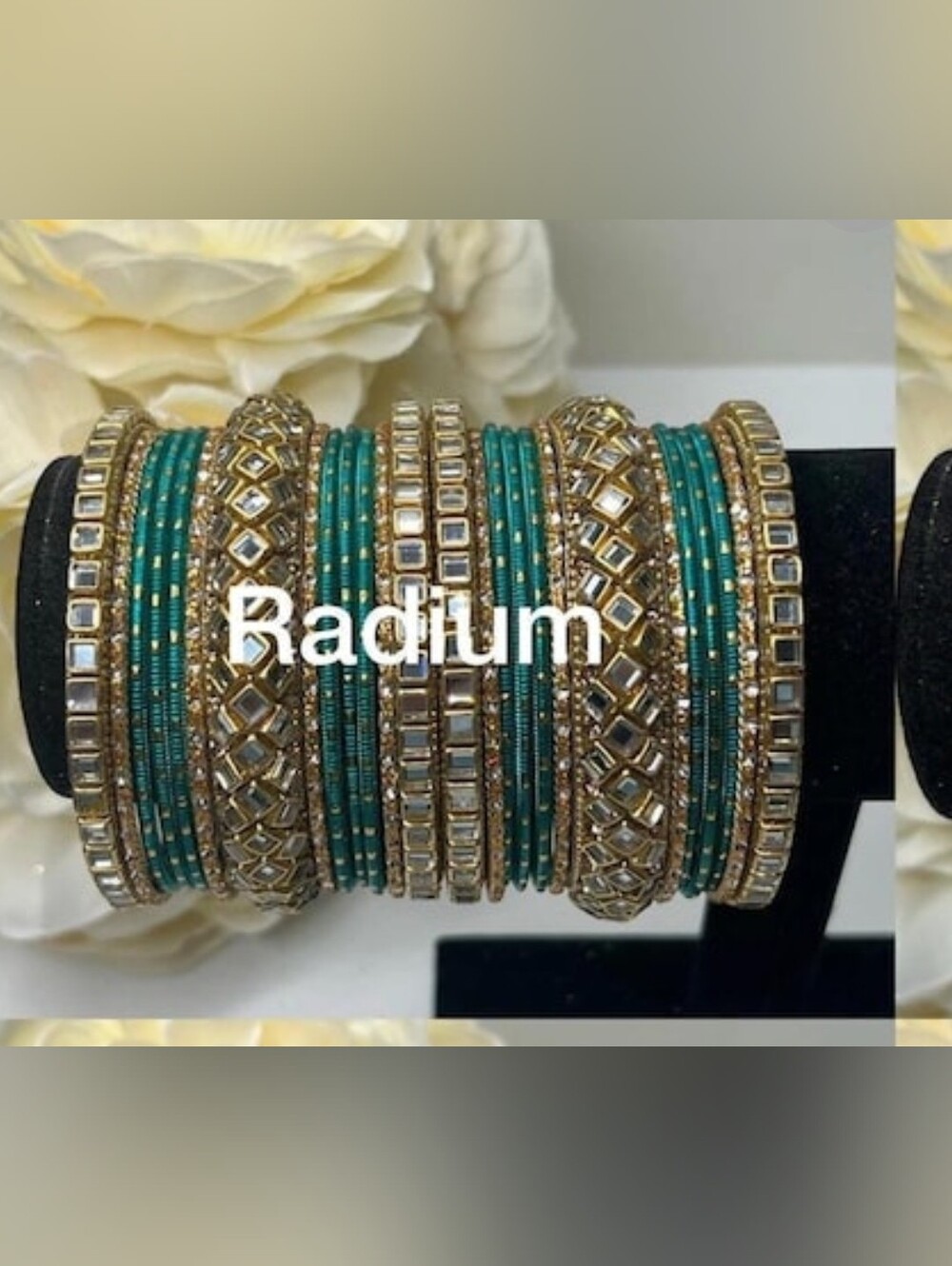 Teal/Peacock/Rama Blue Green Gold Indian Bangle Set, Size 2-12, NIB